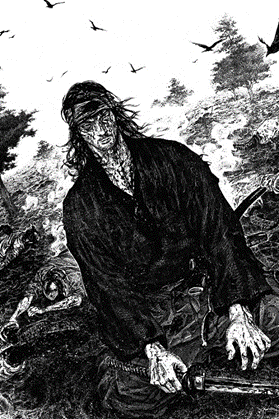 dibujo a lapiz de un hombre con una catana al estilo japones realizado por alf media